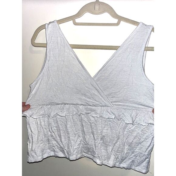 Anthropologie Caution to the Wind Cream V Neck Ruffle Stretchy Crop Top - Picture 5 of 6